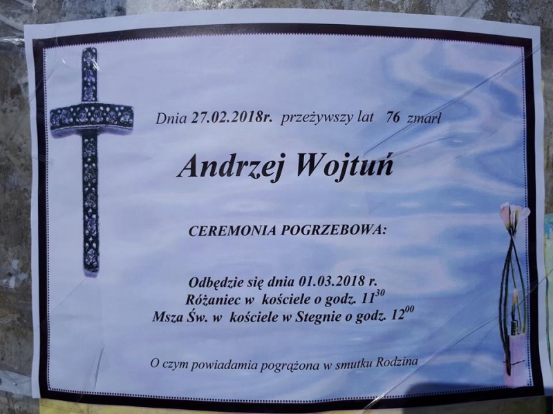 Zmarł Andrzej Wojtuń, wieloletni nauczyciel szkoły w Stegnie - 27.02.2018