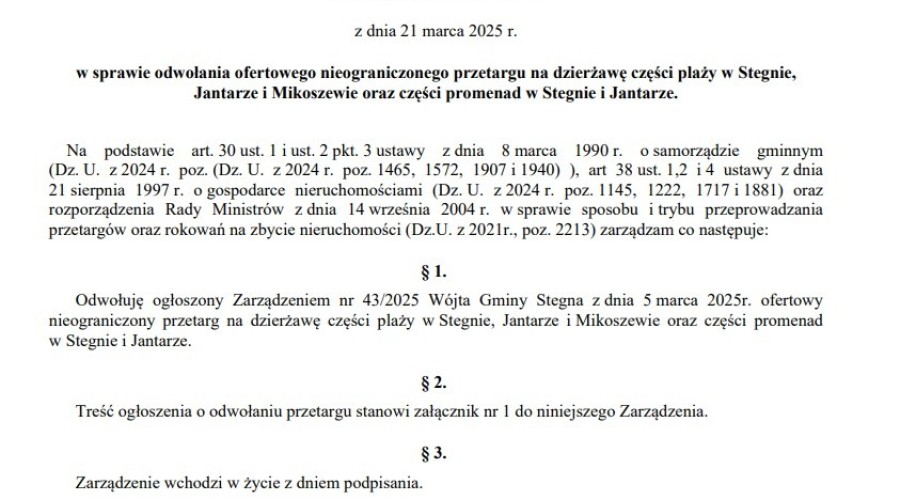 zarzadzenie wójta gminy stegna