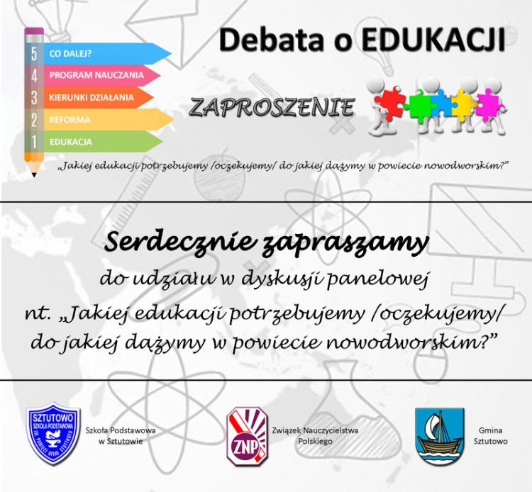 Sztutowo. Weź udział w debacie o edukacji „Jakiej edukacji potrzebujemy/ oczekujemy/ do jakiej dążymy w powiecie nowodworskim?”