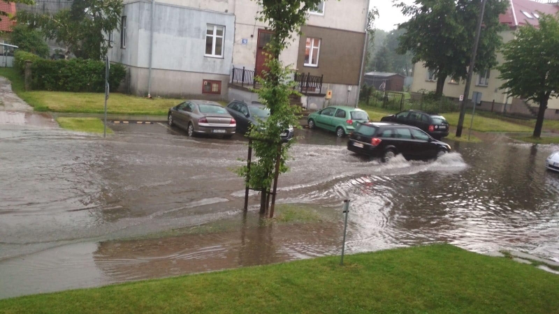 Nowy Dwór Gdański zalany po burzy.