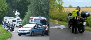 Policjanci pracowali na miejscu wypadku z udziałem motocyklisty