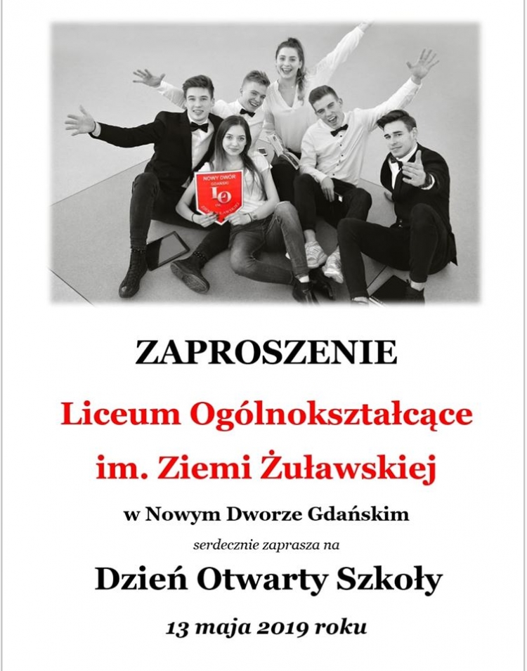 Zaproszenie na Dni Otwarte w Zespole Szkół nr 1 w Nowym Dworze Gdańskim.