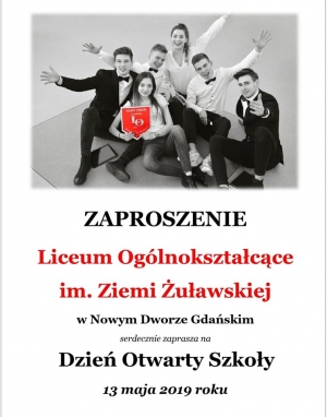 Zaproszenie na Dni Otwarte w Zespole Szkół nr 1 w Nowym Dworze Gdańskim.