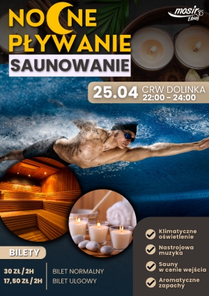 Elbląg. Nocne pływanie i saunowanie na Dolince