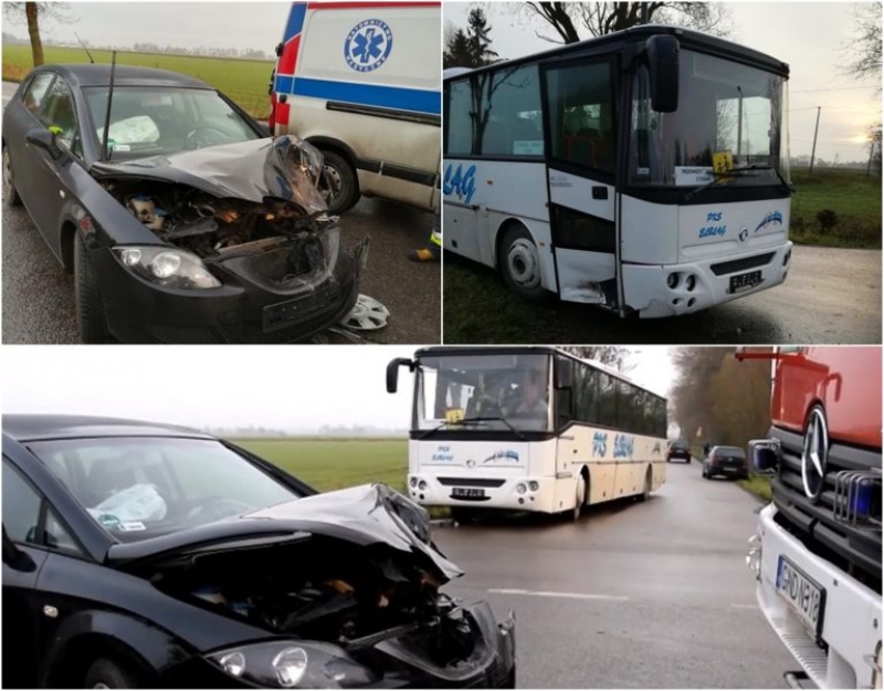 Rybina. Kolizja autobusu szkolnego z dziećmi z autem osobowym - 16.11.2017