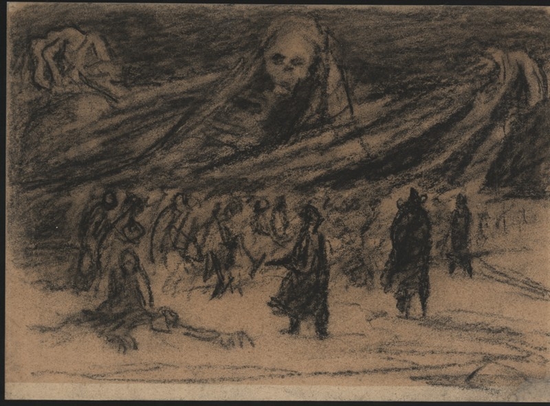Grafika autorstwa byłego więźnia KL Stutthof Józefa Łapińskiego, Marsz śmierci, zbiory Muzeum Stutthof w Sztutowie