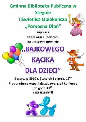 Stegna. Otworzą "Bajkowy kącik dla dzieci" w bibliotece.