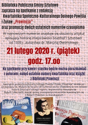 Zaproszenie na spotkanie z redakcją kwartalnika Prowincja do Sztutowa.