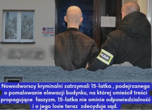 Na elewacji budynku 15-latek namalował treści faszystowskie