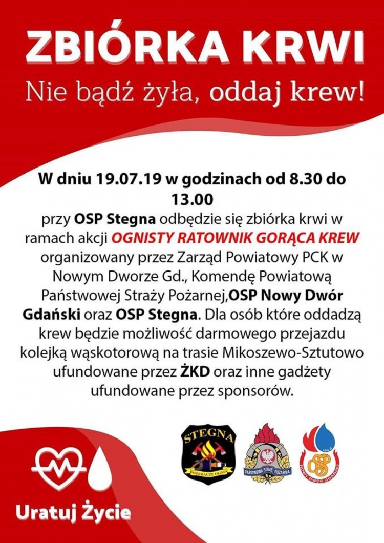 Krew dla strażaka. Zbiórka w OSP Stegna - 19.07.2019