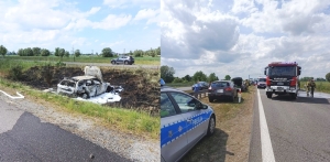 Kolizja pięciu pojazdów na S7 pod Kmiecinem. Jeden samochód stanął w ogniu