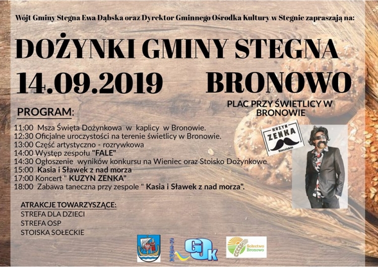 Dożynki Gminy Stegna 14 września w Bronowie.