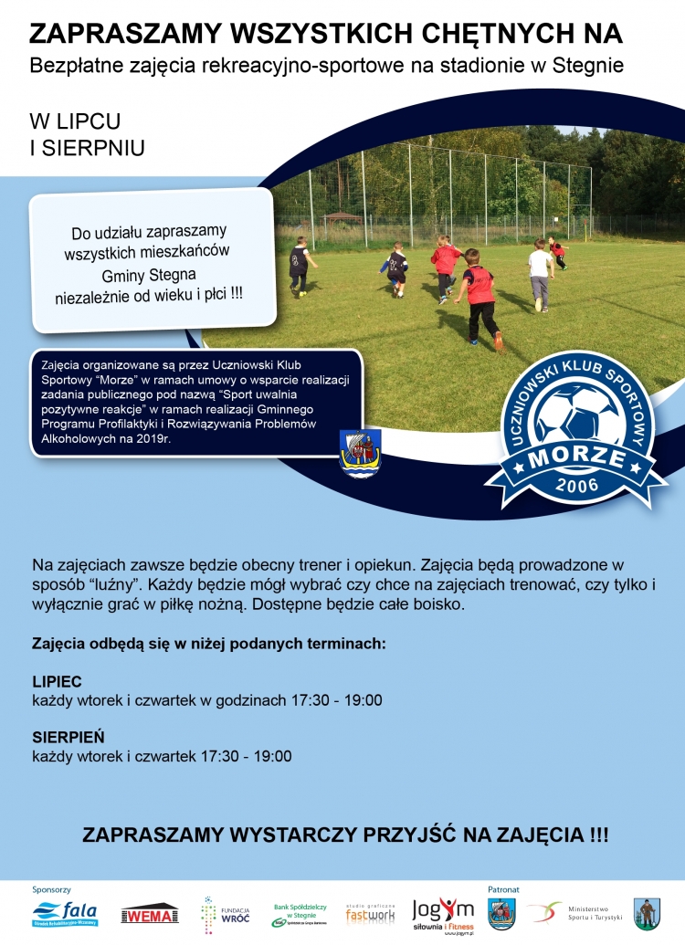 Bezpłatne zajęcia rekreacyjno-sportowe na stadionie w Stegnie.